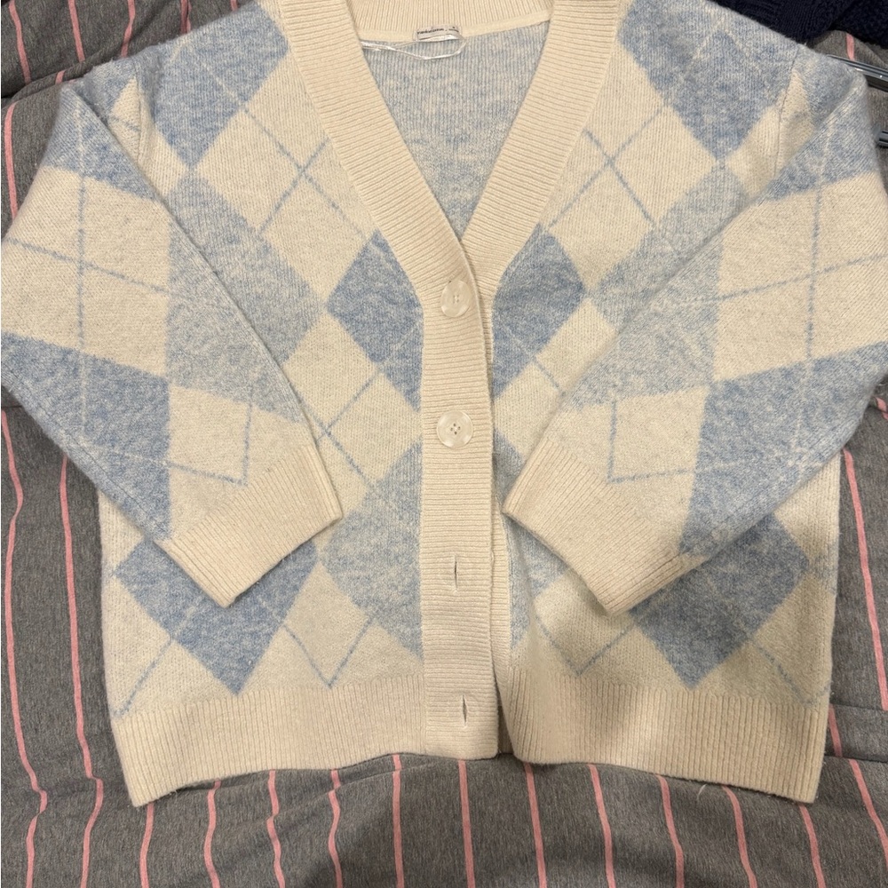 Women's Cream and Blue Argyle Sweater